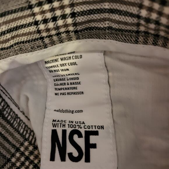 NSF 100% Cotton Plaid Pants Distressed Hem Side Stripe Size 30 Waist - Picture 9 of 15